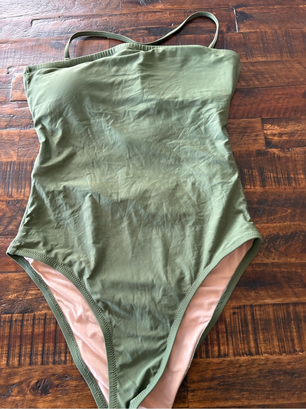J. Crew Olive Green One-Piece with Tan Lining
